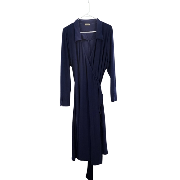 Kiyonna Women's Collared Long Sleeve Wrap Midi Dress - 1X - Picture 1 of 7